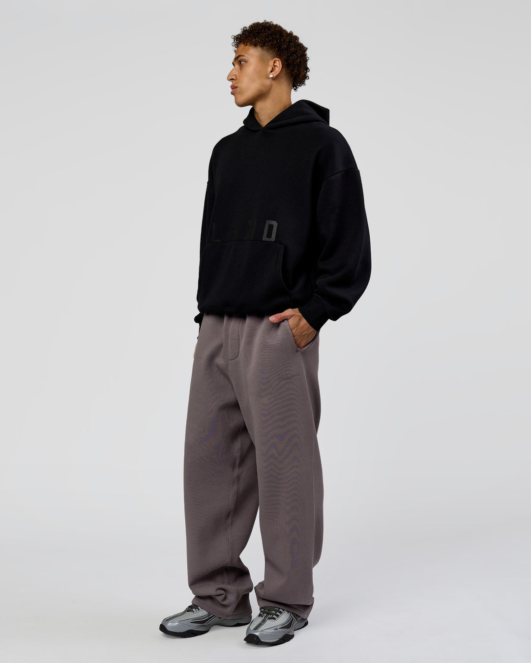 Man wearing Shadow Mode Oversized Hoodie - Black | Model:Leandro | Size:M - view 3