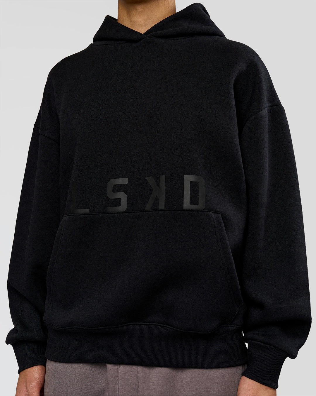 Man wearing Shadow Mode Oversized Hoodie - Black | Model:Leandro | Size:M - view 10