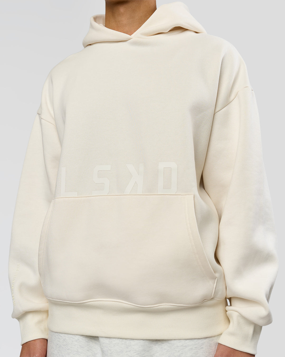Man wearing Shadow Mode Oversized Hoodie - Off White | Model:Leandro | Size:M - view 11