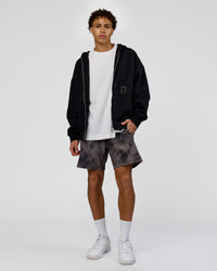 Man wearing Shadow Mode Oversized Zip Through Hoodie - Black | Model:Leandro | Size:M | Thumbnail Index: 4