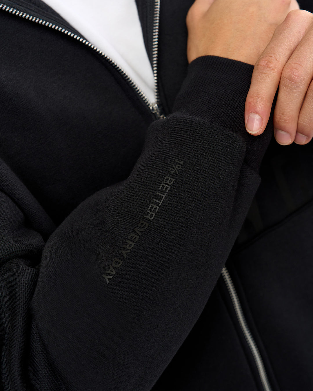 Man wearing Shadow Mode Oversized Zip Through Hoodie - Black | Model:Leandro | Size:M - view 12