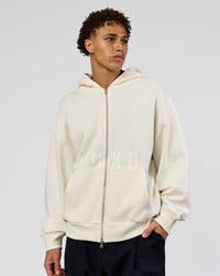 Man wearing Shadow Mode Oversized Zip Through Hoodie - Off White | Model:Leandro | Size:M | Thumbnail Index: 1