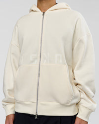 Man wearing Shadow Mode Oversized Zip Through Hoodie - Off White | Model:Leandro | Size:M | Thumbnail Index: 9