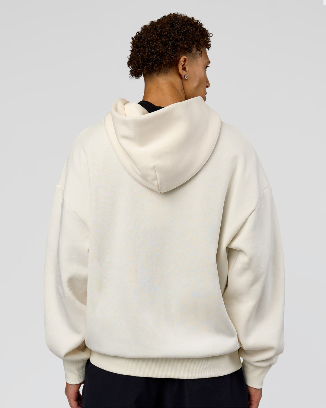 Man wearing Shadow Mode Oversized Zip Through Hoodie - Off White | Model:Leandro | Size:M - view 7