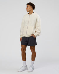 Man wearing Shadow Mode Oversized Zip Through Hoodie - Off White | Model:Leandro | Size:M | Thumbnail Index: 10