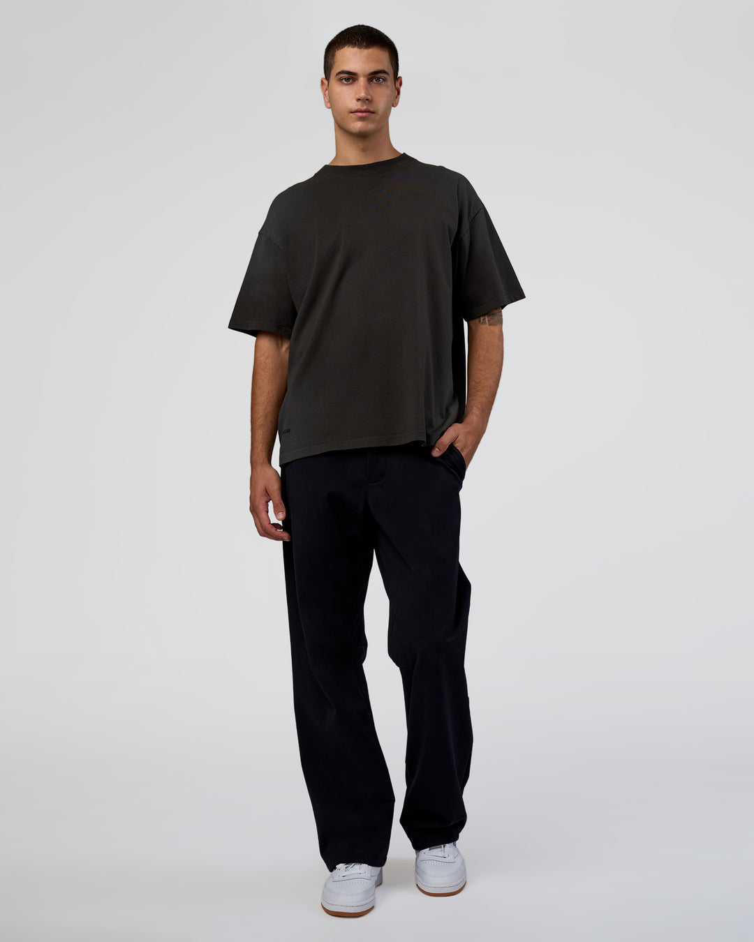 Man wearing Spray Heavyweight Unisex Oversized Tee - Charcoal Washed | Model:Zoran | Size:M - view 7