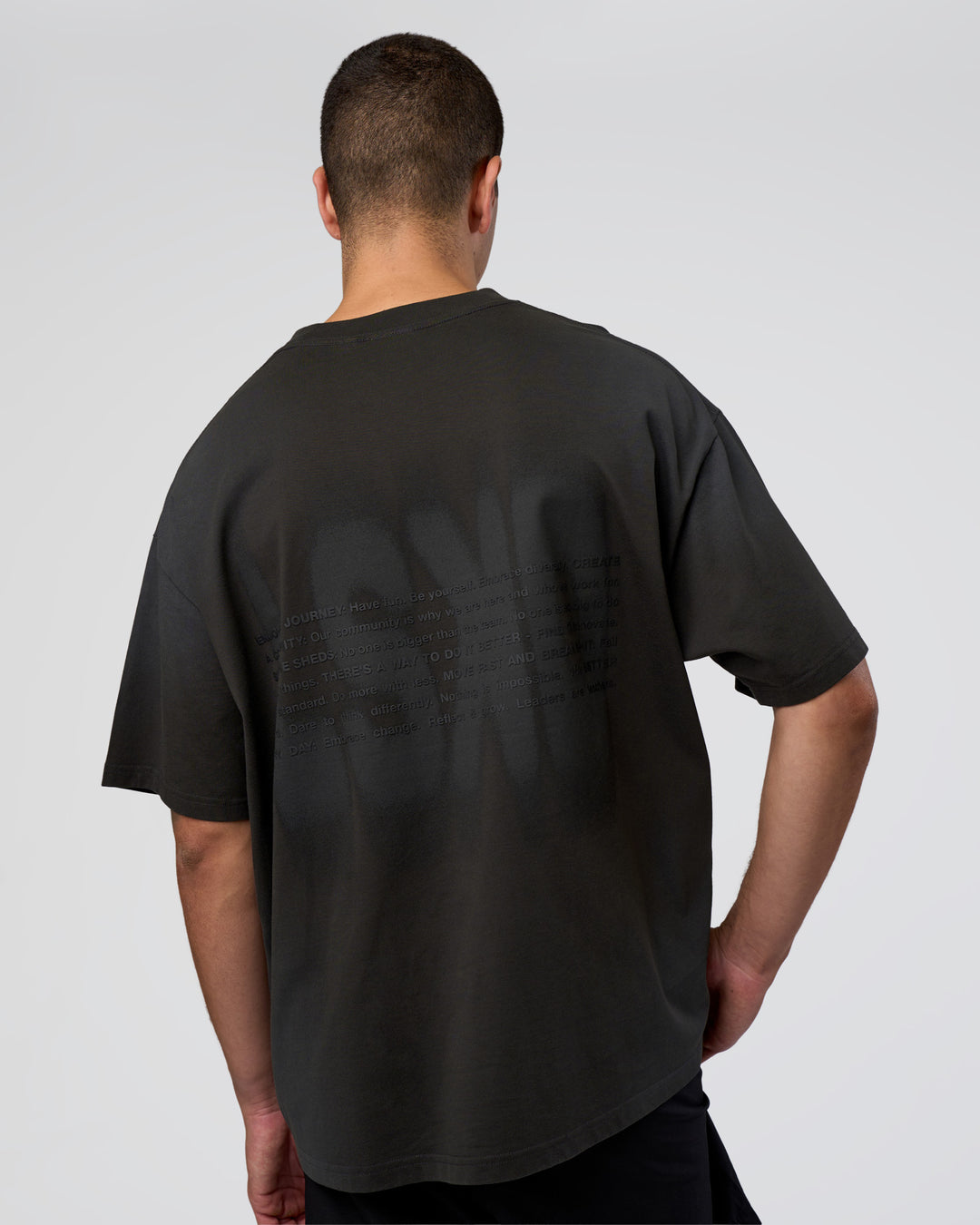 Man wearing Spray Heavyweight Unisex Oversized Tee - Charcoal Washed | Model:Zoran | Size:M - view 3