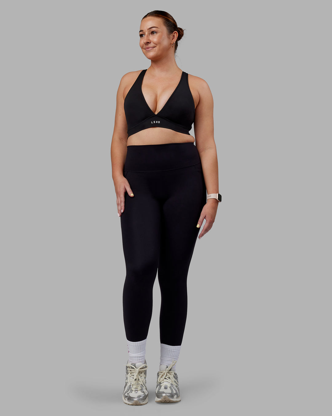 Woman wearing Stamina Sports Bra (D/DD/E) - Black - view 7