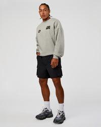 Man wearing Static Grit Boxy Crew - Alloy-Black | Model:Malebo | Size:M | Thumbnail Index: 9