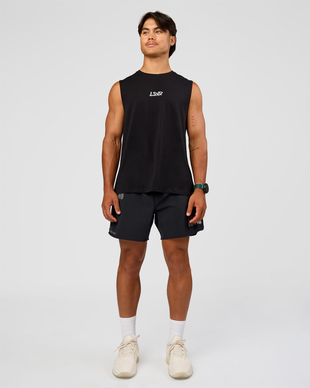 Man wearing Static Grit FLXCotton Tank - Black | Model:George | Size:M - view 7