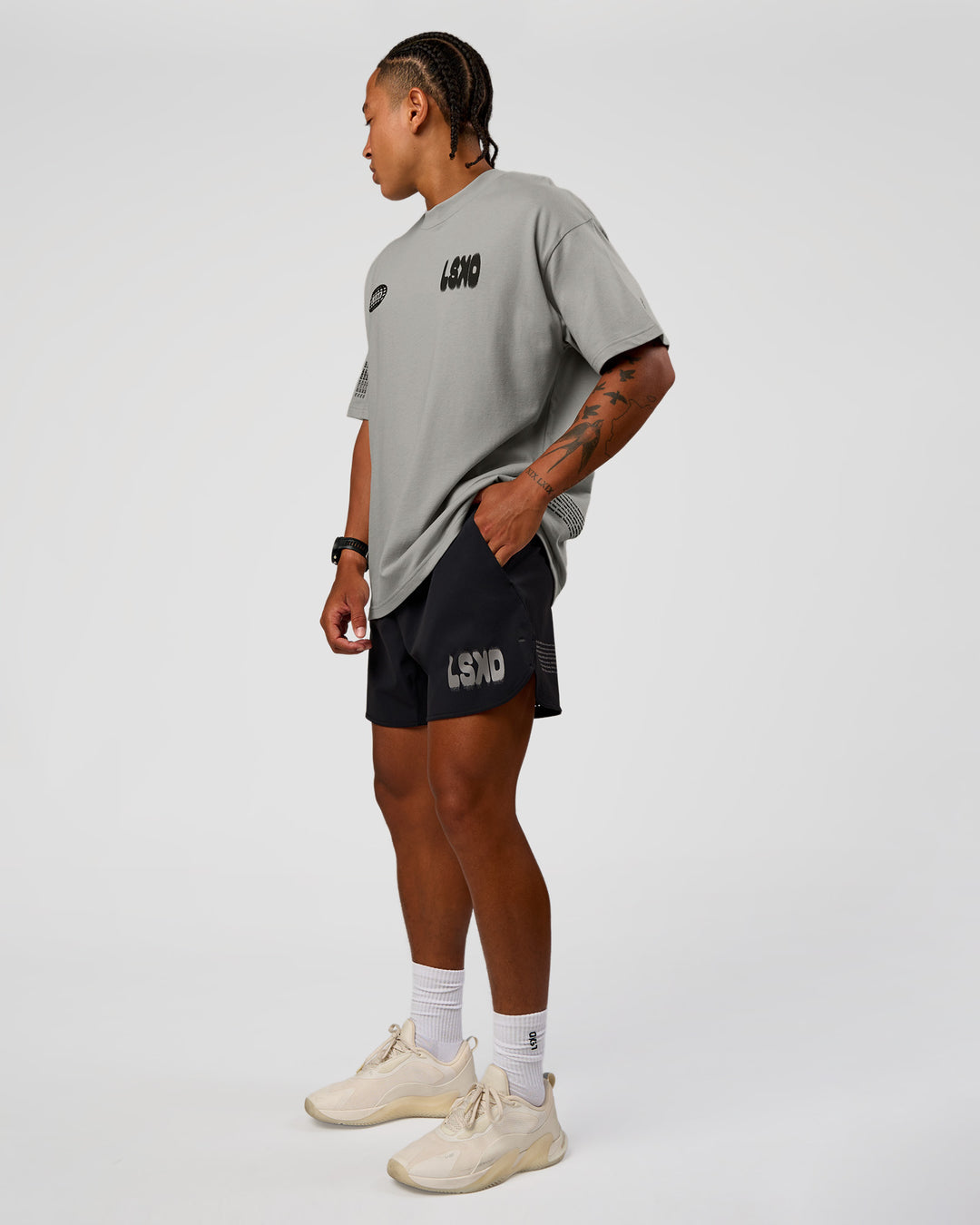 Man wearing Static Grit Heavyweight Oversized Tee - Alloy-Black | Model:Malebo | Size:M - view 13