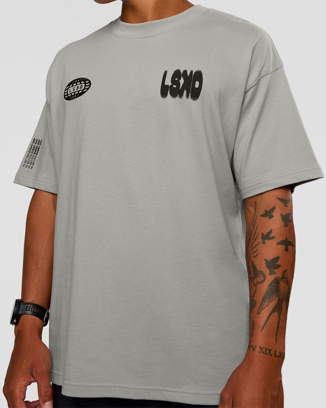 Man wearing Static Grit Heavyweight Oversized Tee - Alloy-Black | Model:Malebo | Size:M - view 14