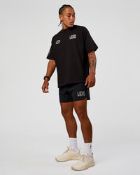 Man wearing Static Grit Heavyweight Oversized Tee - Black-Alloy | Model:Malebo | Size:M | Thumbnail Index: 5