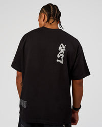 Man wearing Static Grit Heavyweight Oversized Tee - Black-Alloy | Model:Malebo | Size:M | Thumbnail Index: 6