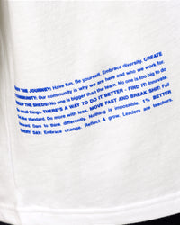 Man wearing Static Grit Heavyweight Oversized Tee - White-Electric Indigo | Model:Malebo | Size:M | Thumbnail Index: 5