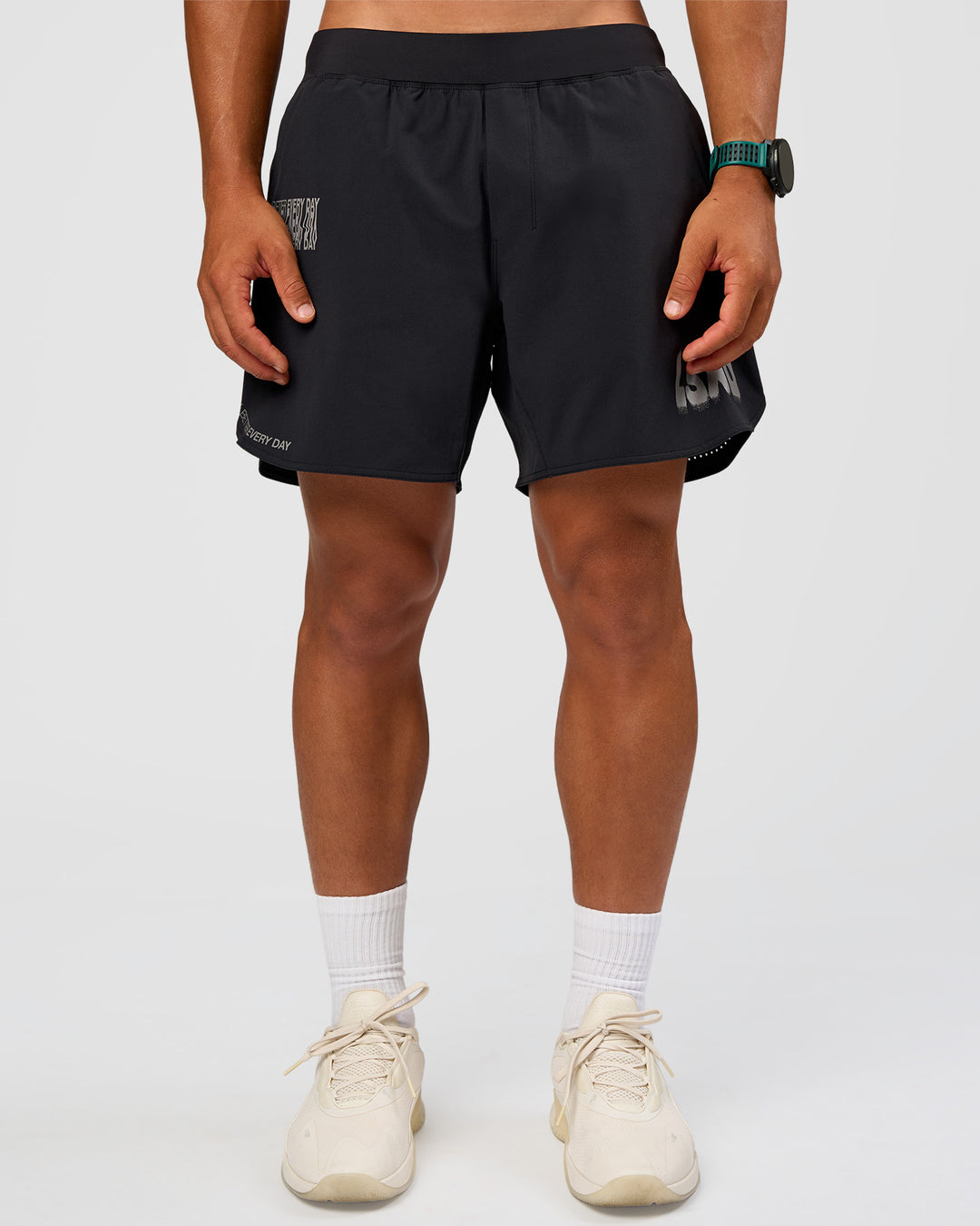 Man wearing Static Grit Lift 6" Short - Black-Alloy | Model:George | Size:M - view 9