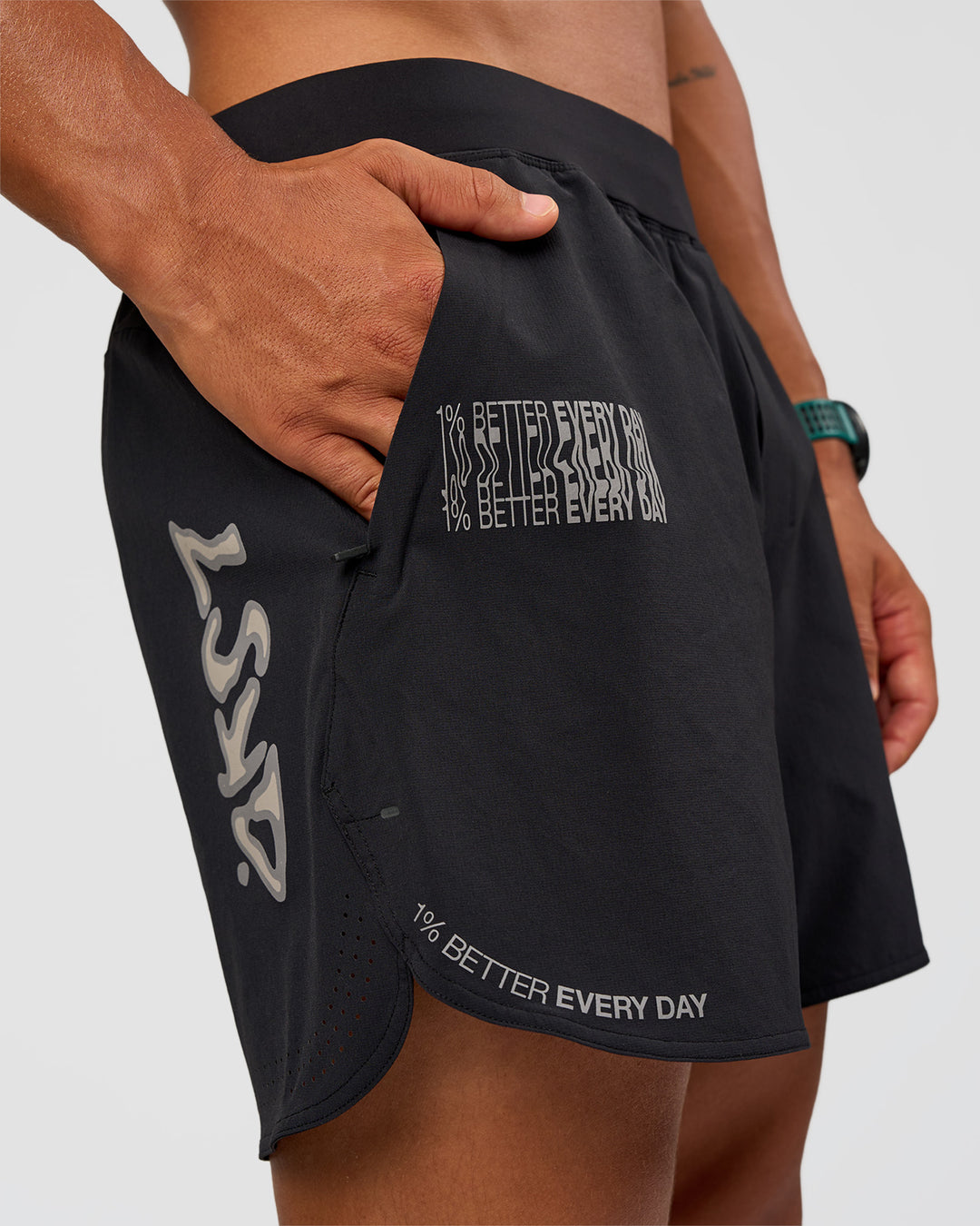 Man wearing Static Grit Lift 6" Short - Black-Alloy | Model:George | Size:M - view 5