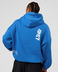 Man wearing Static Grit Unisex Boxy Hoodie - Palace Blue-White | Model:Malebo | Size:M | Thumbnail Index: 3