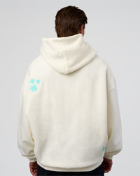 Man wearing Sticker Unisex Oversized Hoodie - Off White-Jelly Mint | Model:Konnor | Size:M | Thumbnail Index: 9