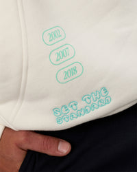Man wearing Sticker Unisex Oversized Hoodie - Off White-Jelly Mint | Model:Konnor | Size:M | Thumbnail Index: 6