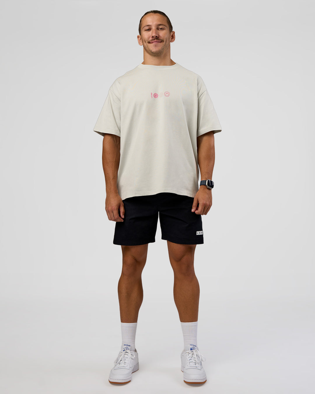 Man wearing Trust The Process Heavyweight Unisex Oversized Tee - Digital Mist-Ultra Pink | Model:Jaiden | Size:M - view 8