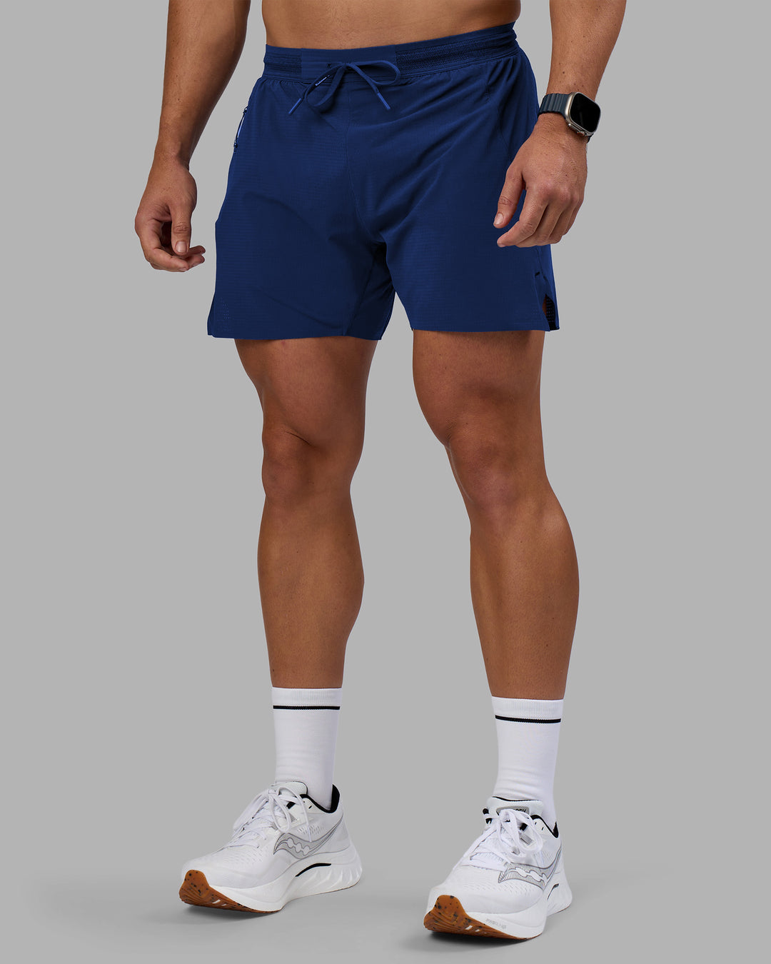 Man wearing UltraAir 5" Lined Performance Short - Midnight Blue | Model:Jaiden | Size:M - view 4