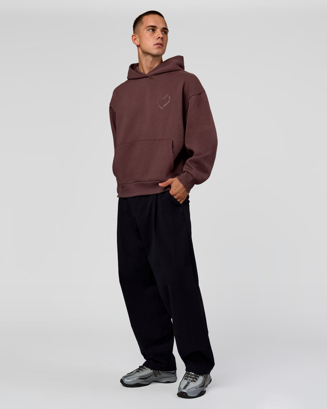 Man wearing Unisex Love The Process Oversize Hoodie - Cocoa Powder-Hot Chocolate | Model:Albert | Size:M - view 6