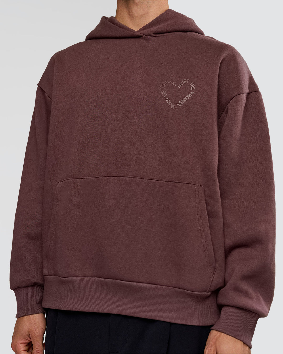 Man wearing Unisex Love The Process Oversize Hoodie - Cocoa Powder-Hot Chocolate | Model:Albert | Size:M - view 11