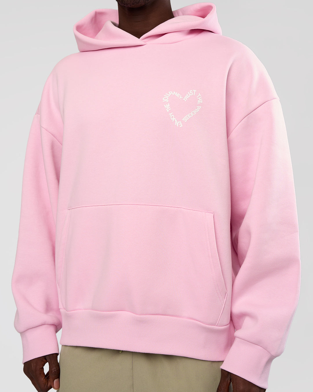 Man wearing Unisex Love The Process Oversize Hoodie - Marshmallow-White | Model:Okello | Size:M - view 5