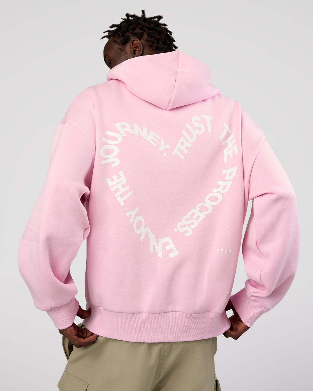 Man wearing Unisex Love The Process Oversize Hoodie - Marshmallow-White | Model:Okello | Size:M - view 6