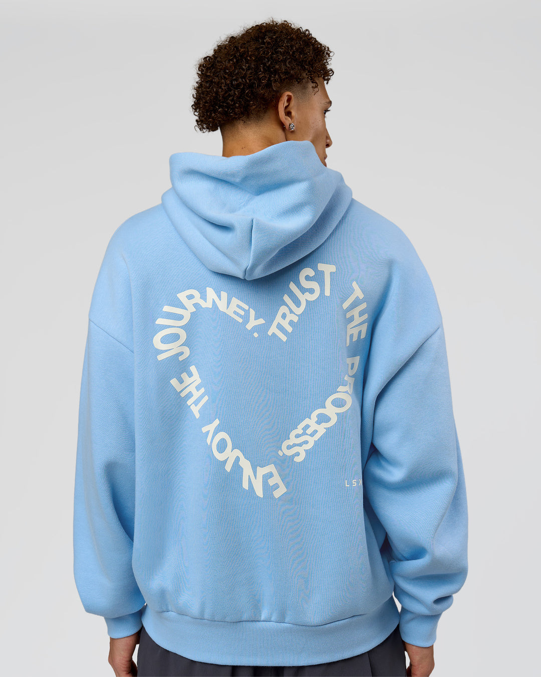Man wearing Unisex Love The Process Oversize Hoodie - Open Air-Off White | Model:Leandro | Size:M - view 15