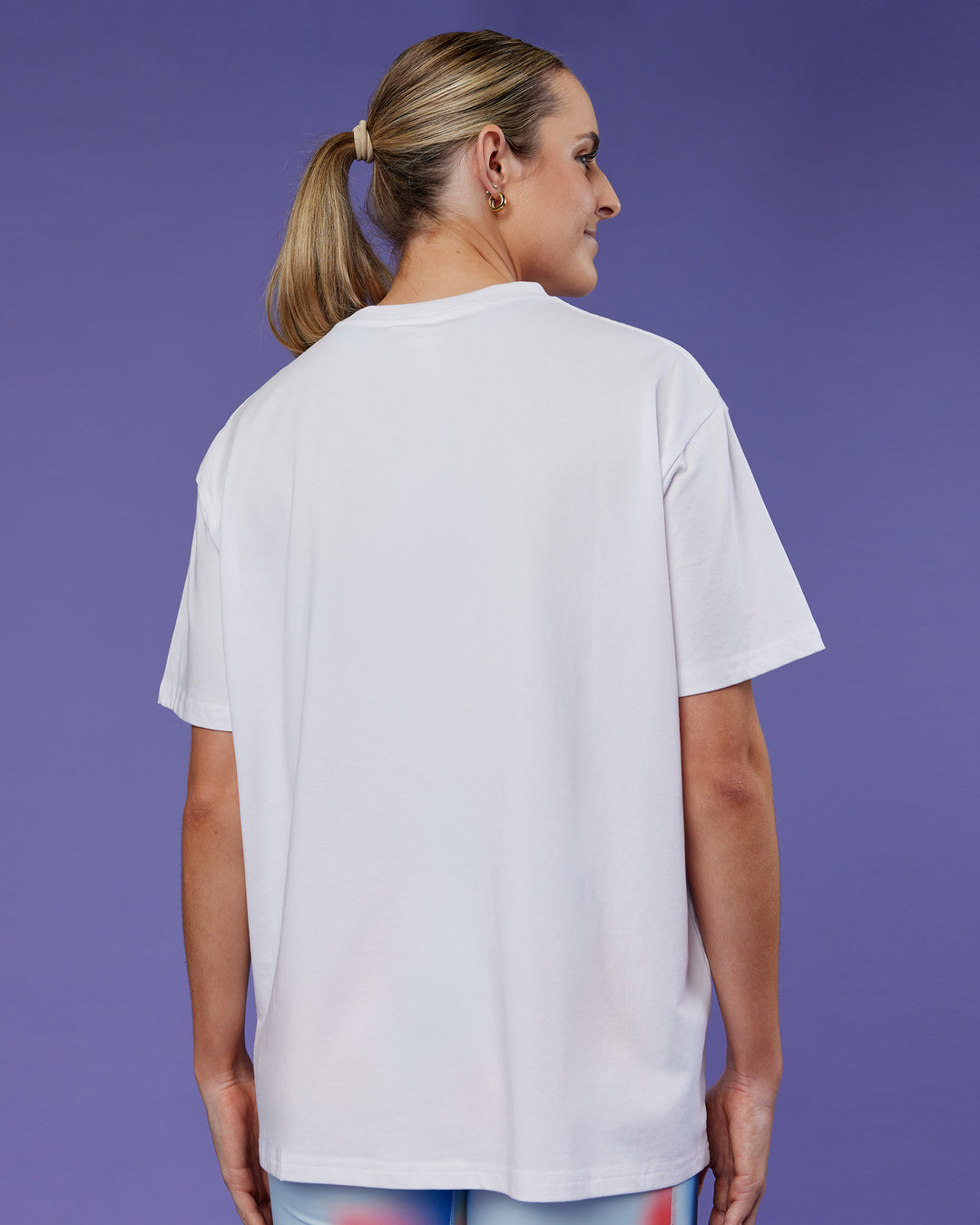 Woman wearing Unity Go-To FLX Cotton Tee - White-Rainbow | Model:Mon | Size:M - view 3