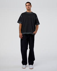 Man wearing Urban Blur Heavyweight Unisex Oversized Tee - Black-Dark Storm | Model:Zoran | Size:M | Thumbnail Index: 6