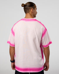 Man wearing Urban Blur Heavyweight Unisex Oversized Tee - Off White-Ultra Pink | Model:Jaiden | Size:M | Thumbnail Index: 5