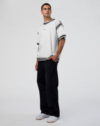 Man wearing Urban Blur Heavyweight Unisex Oversized Tee - White-Black | Model:Zoran | Size:M | Thumbnail Index: 5
