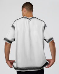 Man wearing Urban Blur Heavyweight Unisex Oversized Tee - White-Black | Model:Zoran | Size:M | Thumbnail Index: 2