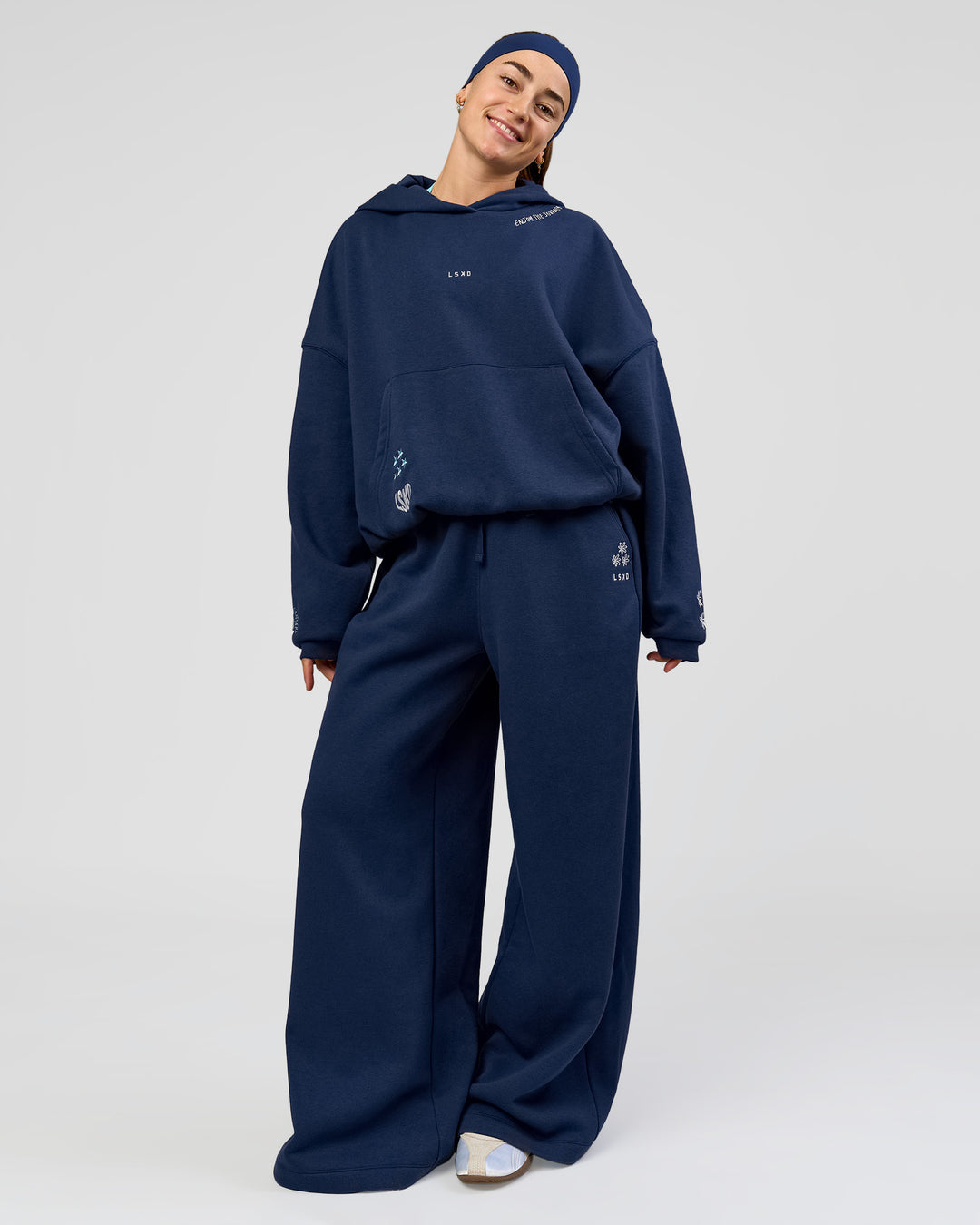 Woman wearing Zola Oversized Hoodie - Future Navy | Model:Grace | Size:M - view 4