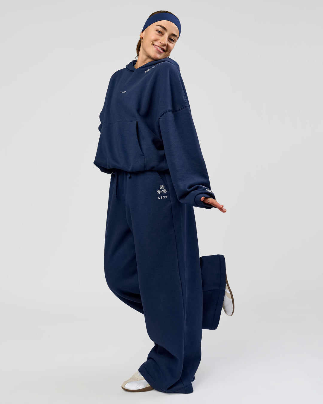 Woman wearing Zola Oversized Hoodie - Future Navy | Model:Grace | Size:M - view 7
