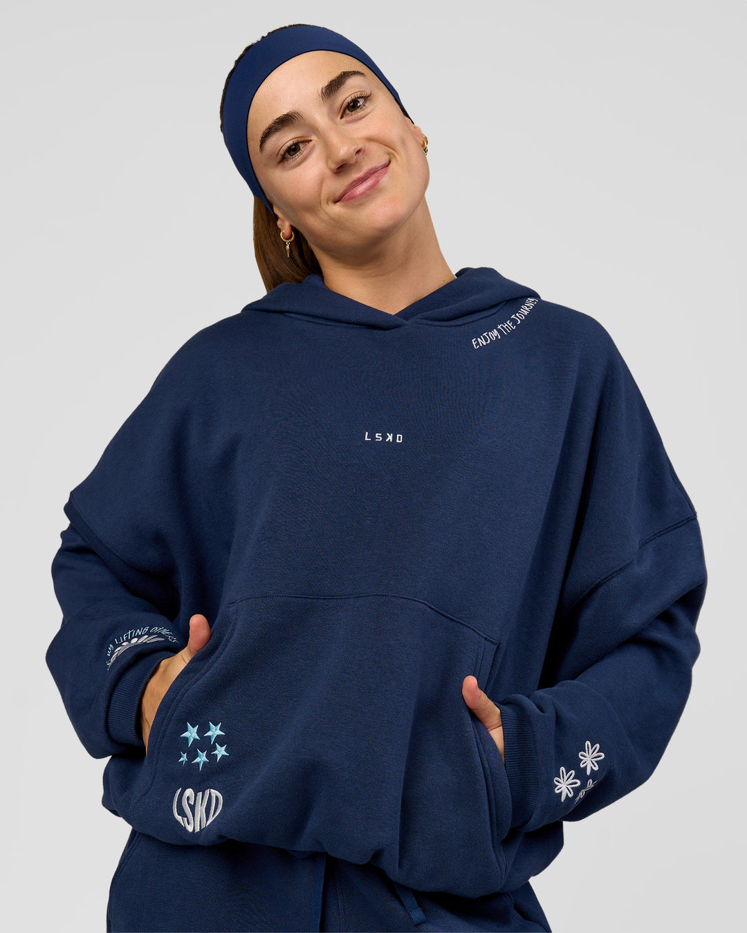 Woman wearing Zola Oversized Hoodie - Future Navy | Model:Grace | Size:M - view 8