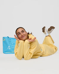 Woman wearing Zola Oversized Hoodie - Lemon | Model:Grace | Size:M | Thumbnail Index: 12