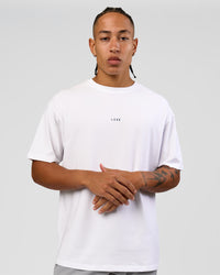Man wearing Run Like The Wind FLXCotton Oversized Tee - White-Future Navy | Model:Malebo | Size:M | Thumbnail Index: 3