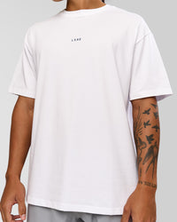 Man wearing Run Like The Wind FLXCotton Oversized Tee - White-Future Navy | Model:Malebo | Size:M | Thumbnail Index: 6