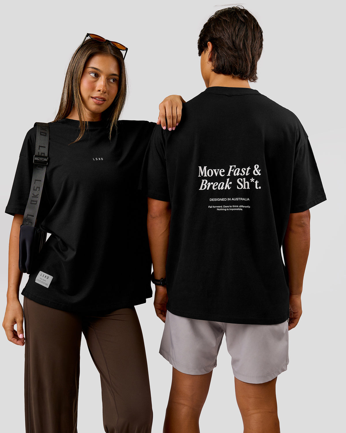 Man wearing VS26 MFBS FLXCotton Oversize Tee - Black-White | Model:George | Size:M - view 2