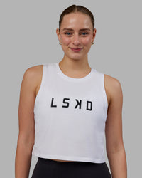 Woman wearing Agile FLXCotton Tank - White-Black | Thumbnail Index: 0