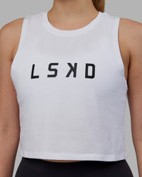Woman wearing Agile FLXCotton Tank - White-Black | Thumbnail Index: 3
