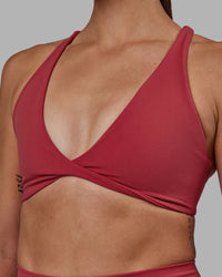 Woman wearing Agile Sports Bra - Claret | Thumbnail Index: 3