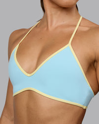 Woman wearing Ambience Sports Bra - Crystal Blue-Lemon | Thumbnail Index: 3