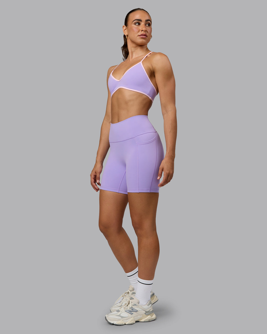 Woman wearing Ambience Sports Bra - Pale Lilac-Pale Pink - view 6