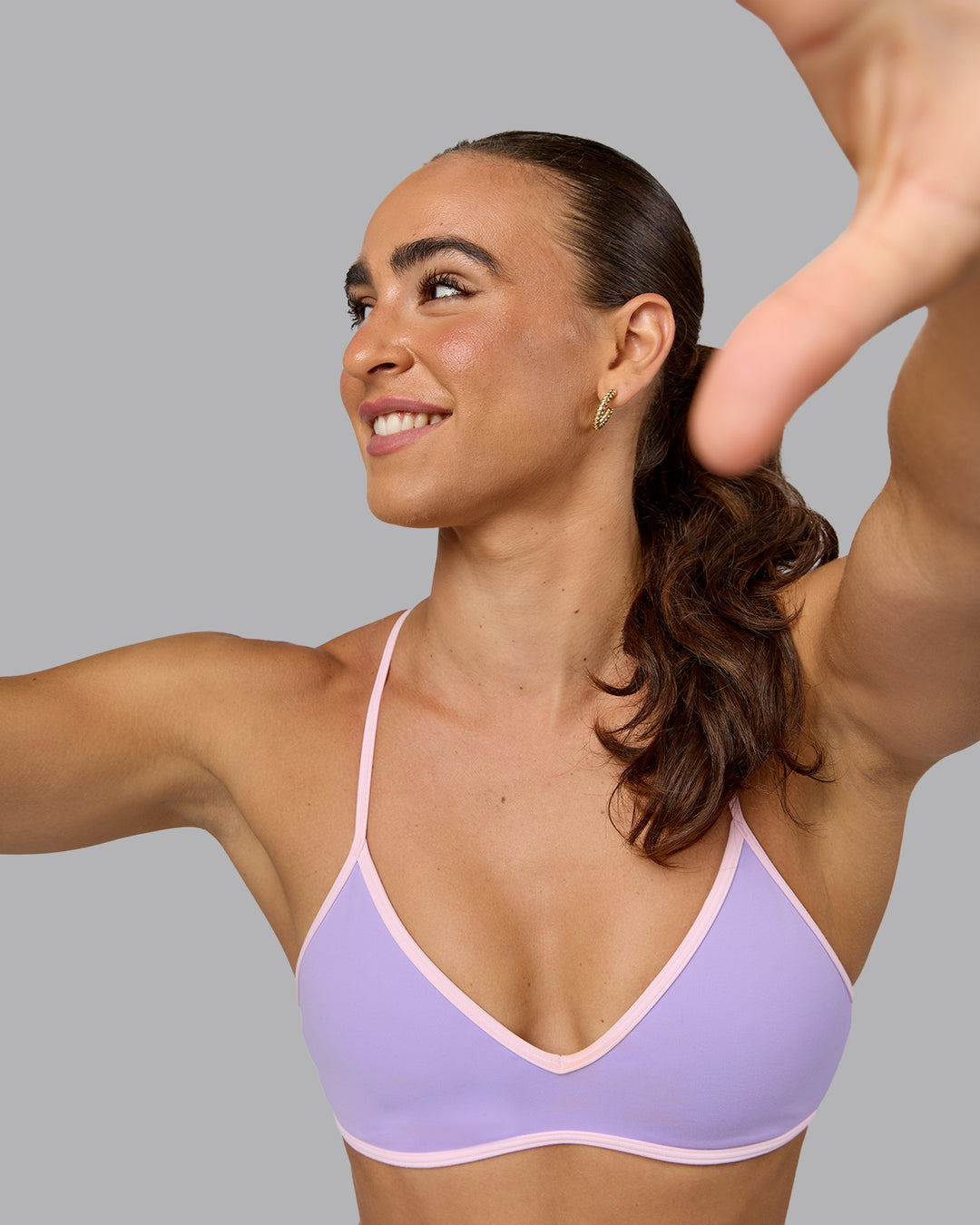 Woman wearing Ambience Sports Bra - Pale Lilac-Pale Pink - view 1