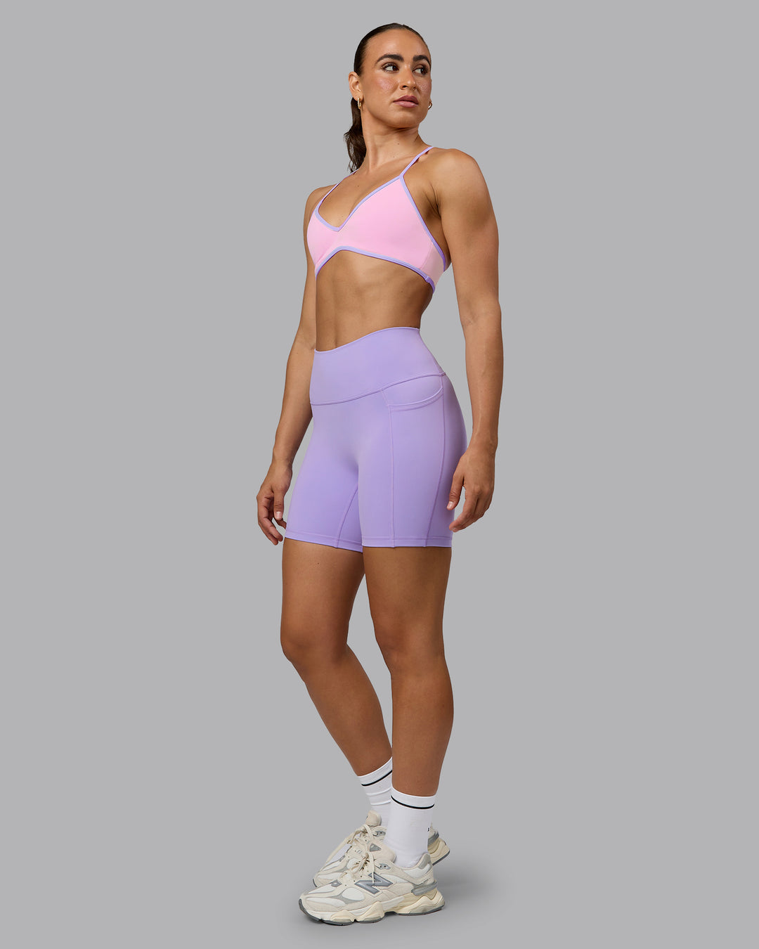 Woman wearing Ambience Sports Bra - Pale Pink-Pale Lilac - view 5
